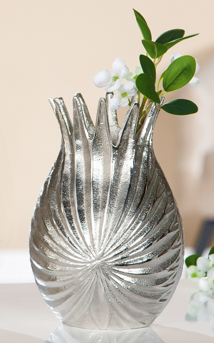 Vaza Palm Leaf, aluminiu, argintiu, 15x19x8 cm