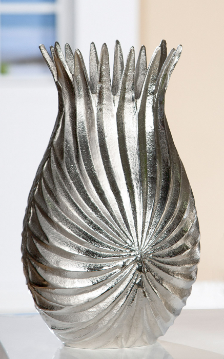 Vaza Palm Leaf, aluminiu, argintiu, 18x31x12 cm