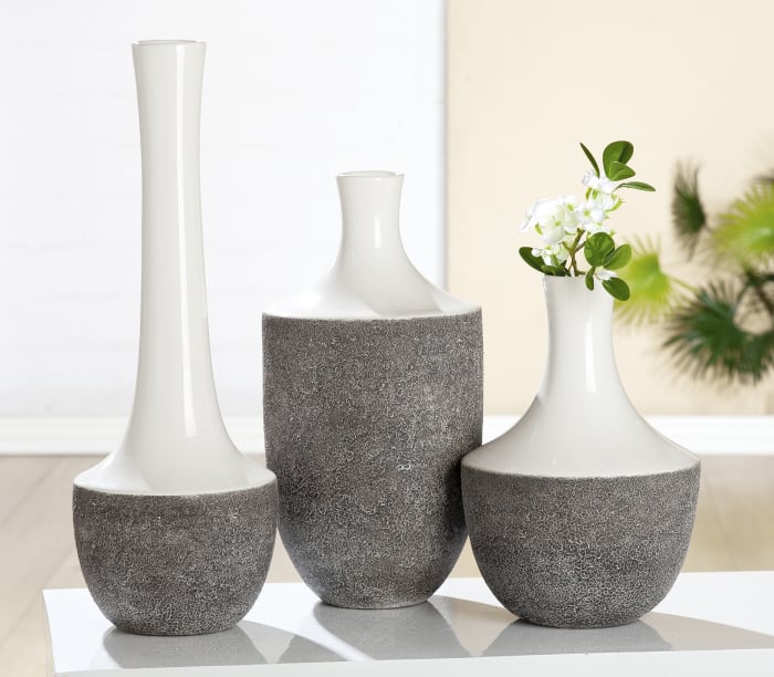 Vaza Pietra, ceramica, gri alb, 31x21 cm