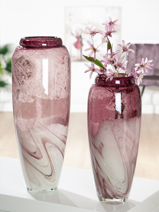 Vaza Porpora, sticla, roz alb, 45x17 cm
