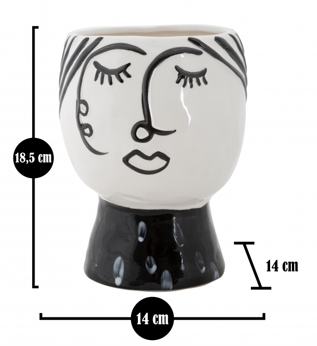 Vaza Pot face, portelan, alb/negru, 14X18.2  cm [7]