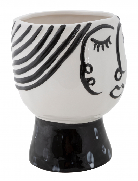 Vaza Pot face, portelan, alb/negru, 14X18.2  cm [5]