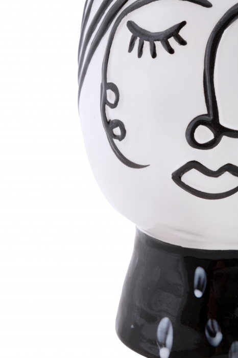 Vaza Pot face, portelan, alb/negru, 14X18.2  cm [4]