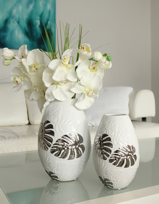 Vaza Putumayo, ceramica, alb argintiu, 12.5x20x12.5 cm