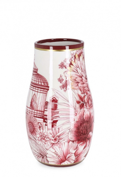 Vaza Rotunjita Liang,, Rosu, Alb, Auriu, 26 Cm H [1]