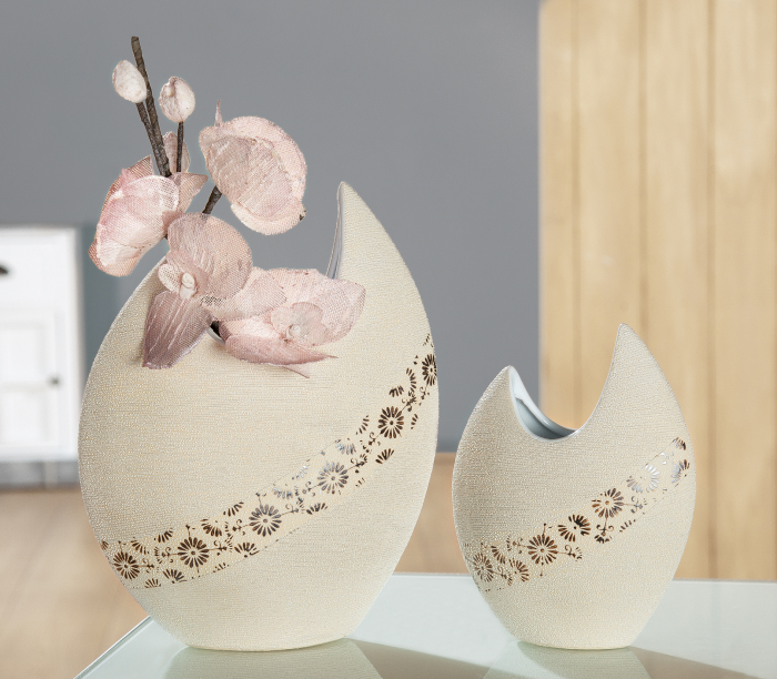 Vaza Soffione, ceramica, bej, 17x6x21,5 cm