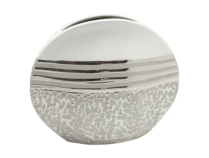 Vaza, „St. Louis”, cu dungi, ceramica, alb, argintiu, PU 4, L. 8 cm, l. 24,5 cm, H 21 cm [1]