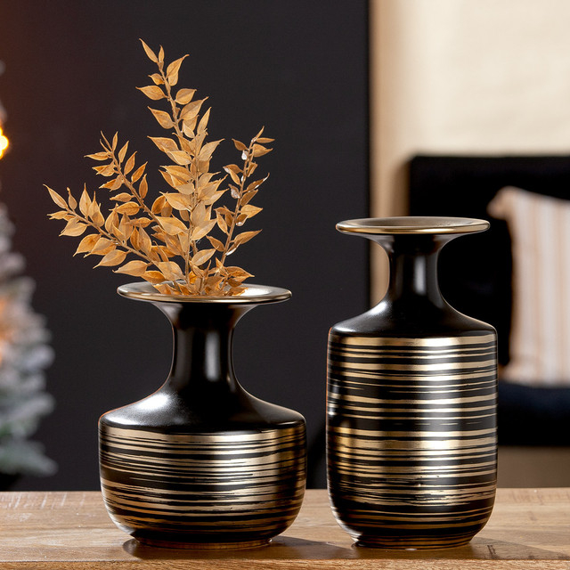 Vaza, TALIN, Ceramica, Negru Auriu, 19X16 cm