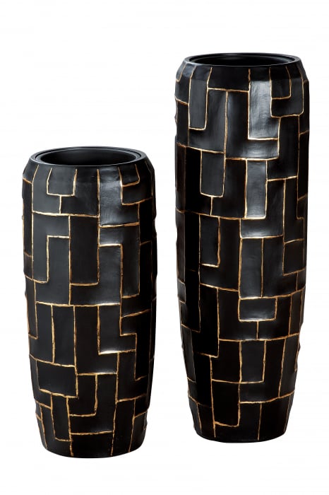 Vaza Tetris, Fibra de sticla, Negru, 75×34 cm GILDE