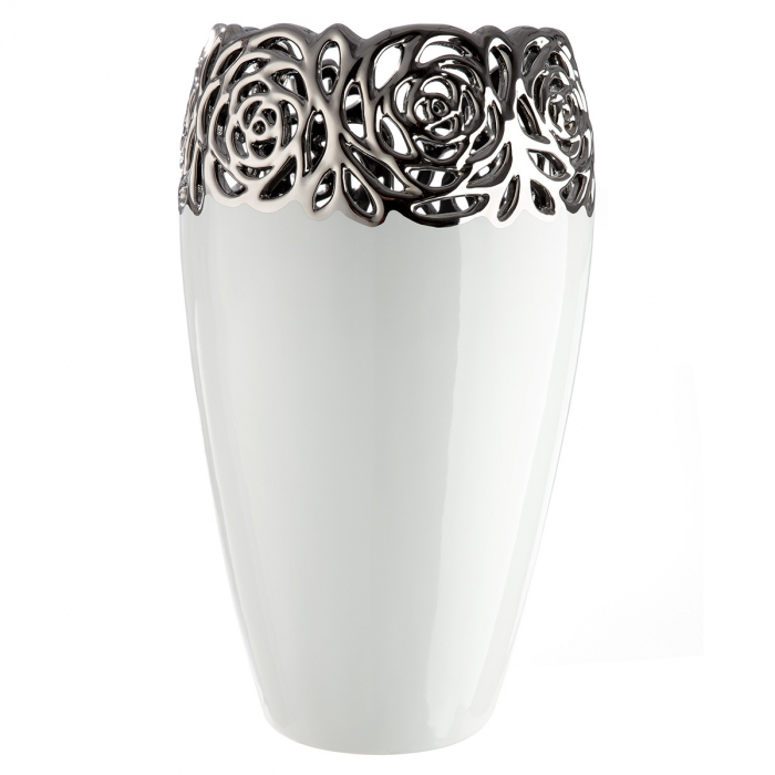 Vaza, trandafir, motiv trandafir, Ceramica, alba, PU 1, H. 31,5 cm, D. 17,5 cm [2]