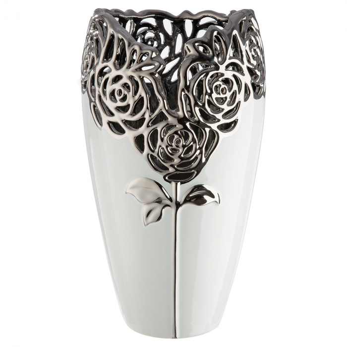 Vaza, trandafir, motiv trandafir, Ceramica, alba, PU 1, H. 31,5 cm, D. 17,5 cm [4]