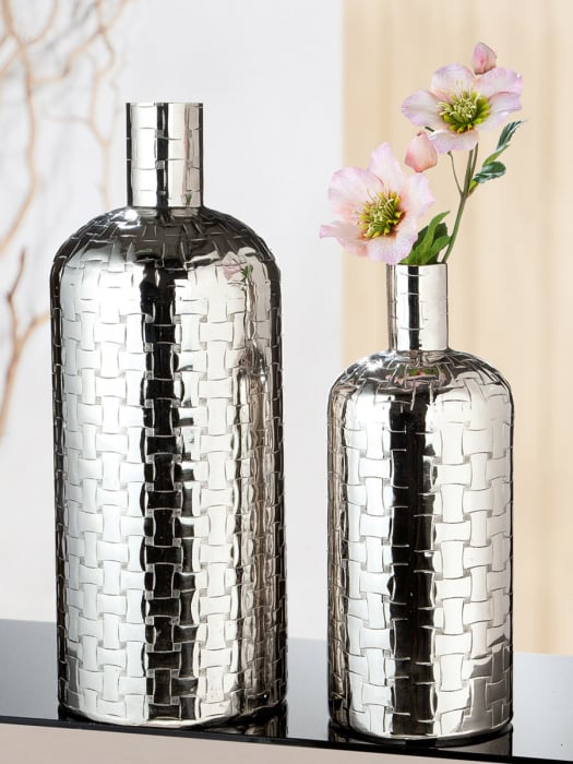 Vaza Treccia, aluminiu, argintiu, 54x21 cm