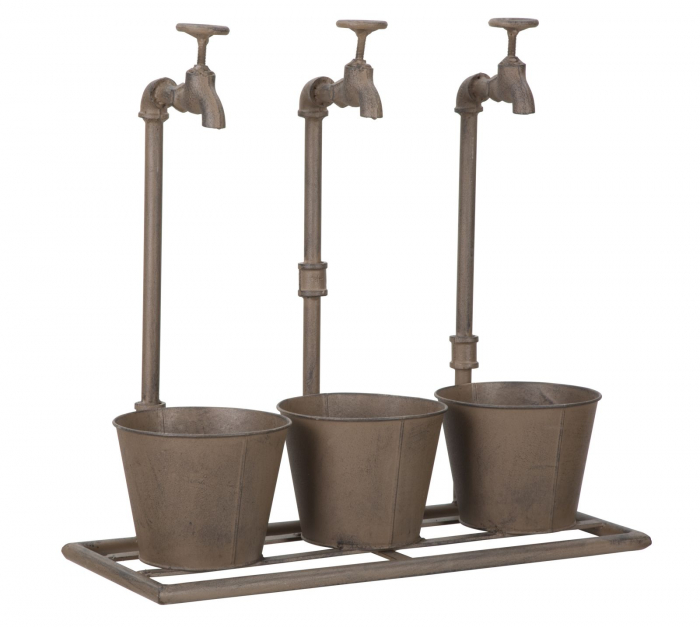 Vaza tripla Industry, fier, maro, 49X19X48 cm [2]