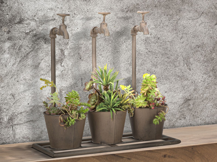 Vaza tripla Industry, fier, maro, 49X19X48 cm [7]