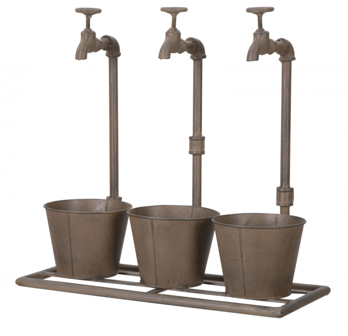 Vaza tripla Industry, fier, maro, 49X19X48 cm [6]