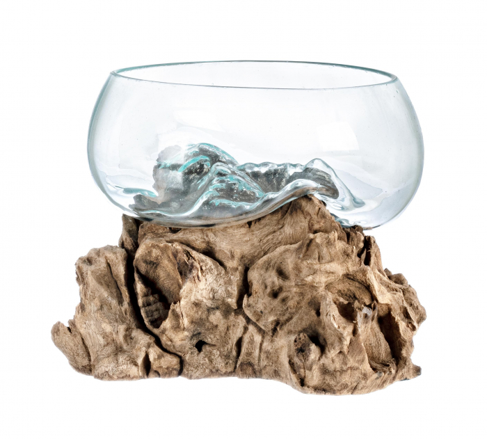 Vaza turnata pe lemn, Lemn Sticla, Transparent Natural, 18x20x20 cm Bizzotto