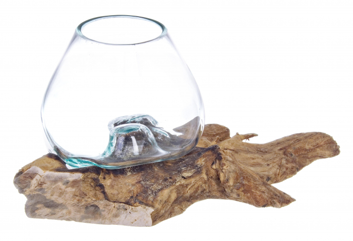 Vaza turnata pe lemn, Lemn/Sticla, Transparent/Natural, 35x15x18 cm [2]