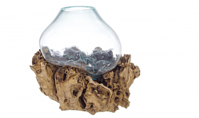 Vaza turnata pe lemn, Lemn Sticla, Transparent Natural, 50x40x45 cm Bizzotto