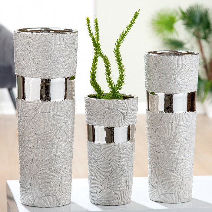 Vaza Ventaglio, ceramica, gri argintiu, 12.5x25.5x10 cm