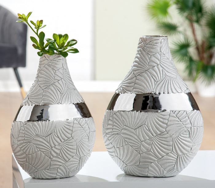 Vaza Ventaglio, ceramica, gri argintiu, 18.5x25.5x6.5 cm