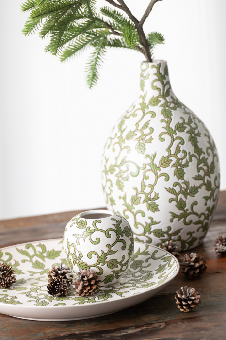 Vază, Yezi rotundă, Porțelan, Verde/Alb, L 20| W 20| H 33 cm [2]