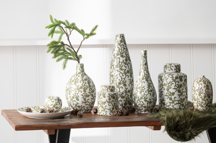 Vază, Yezi rotundă, Porțelan, Verde/Alb, L 20| W 20| H 33 cm [3]