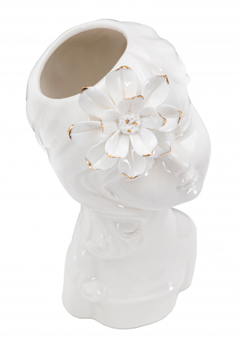 Vaza Young Lady, Portelan, Alb/Auriu, 24.7x10.5x10 cm [3]