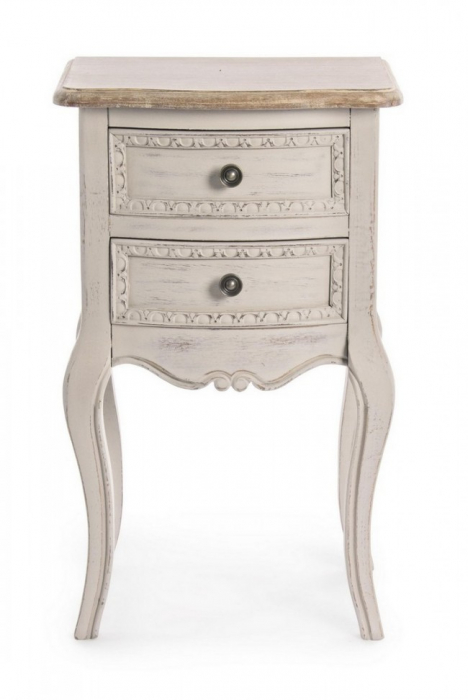Noptiera cu 2 sertare Clarisse, Lemn, Alb, 40x30x67 cm [3]
