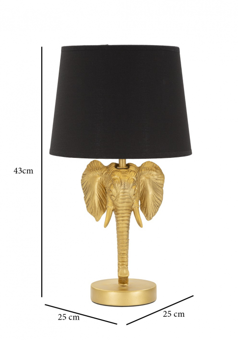 Veioza Elephant, Rasina/Fier/Hartie/Fibre sintetice, Auriu/Negru, 43x25x25 cm [5]