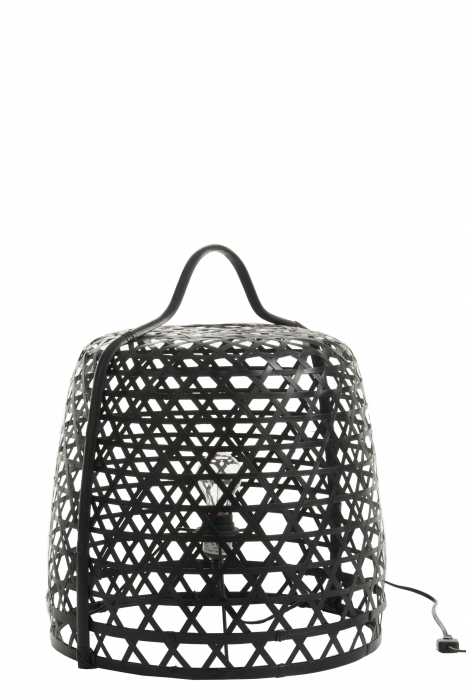 Veioza Ground, Rattan Bambus, Negru, 45x45x52.5 cm