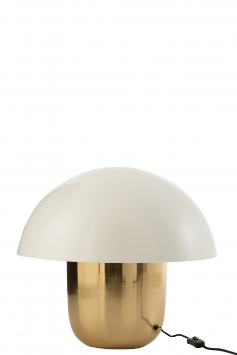 Veioza Mushroom, Metal Fier, Alb Auriu, 50x50x45 cm