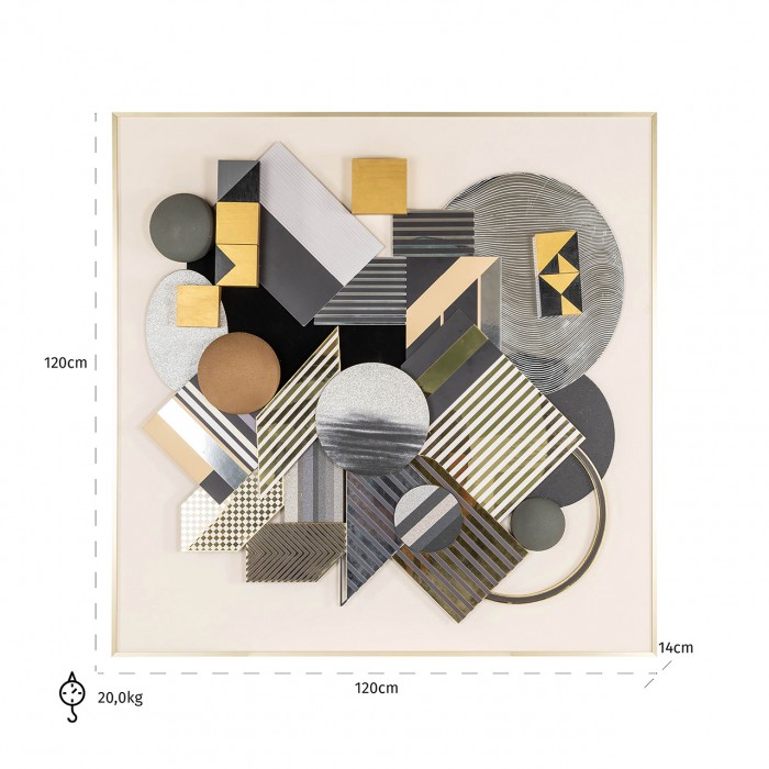 Tablou decorativ 3D bloc (negru/auriu), Dims: 120.0 x 120.0 x 14.0 cm [3]