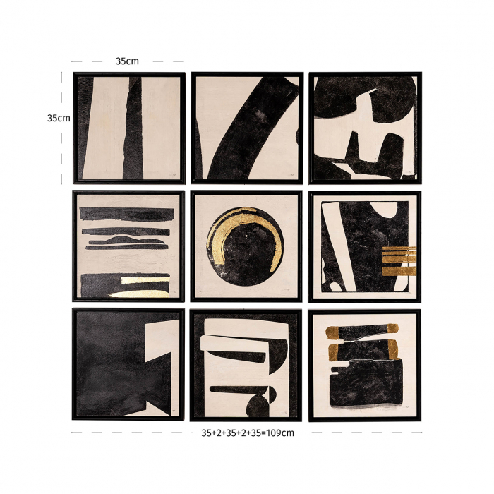 Tablou Gabri set de 9 (negru/alb), Dims: 35.0 x 35.0 x 3.5 cm [4]