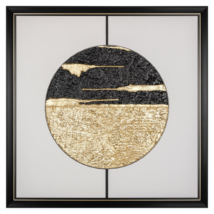 Tablou Moon, MDF, Auriu Negru, 73x73x3 cm
