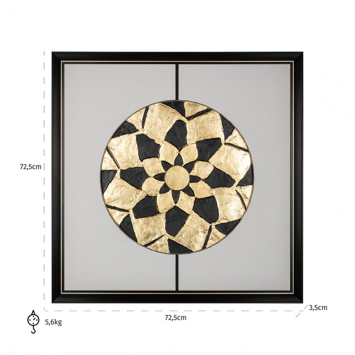 Tablou Sun, MDF, Negru/Auriu, 73x73x3 cm [3]