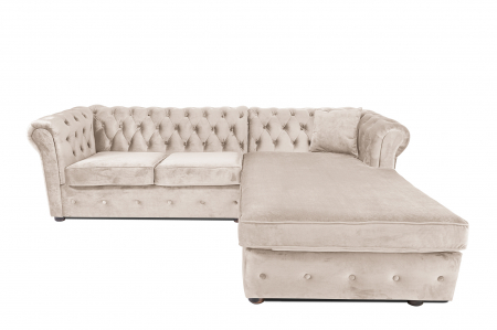 Canapea 2 locuri extensibila cu sezlong Chesterfield, bej, 245x85/175x70 cm [1]