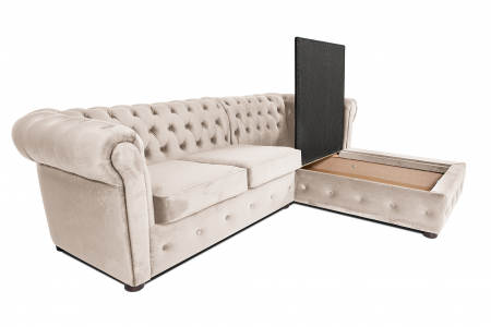 Canapea 2 locuri extensibila cu sezlong Chesterfield, bej, 245x85/175x70 cm [4]