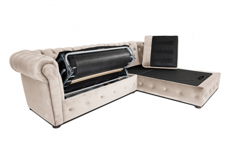 Canapea 2 locuri extensibila cu sezlong Chesterfield, bej, 245x85/175x70 cm [5]