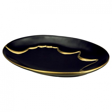 VAZE SI GHIVECE - Bol Creole, Ceramica, Negru/Auriu, 17,5x25x3 cm