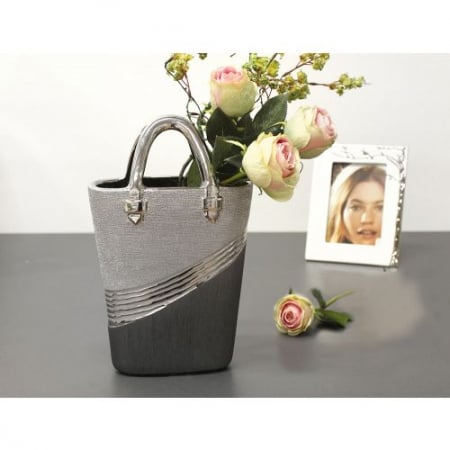 VAZE SI GHIVECE - Vaza Handbag Bridgetown, Ceramica, Gri/Argintiu, 10x20x31.50 cm