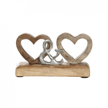 Decoratiune Double Heart lemn/aluminiu 16x5x8 cm [1]