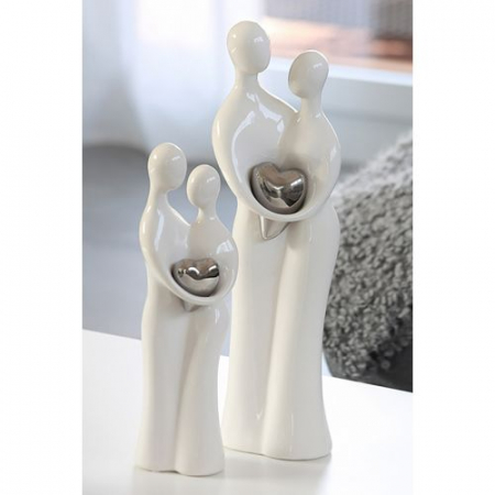 Dragobete - Figurina Couple, Ceramica, Alb/Argintiu, 39 cm
