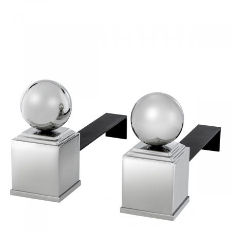 Accesorii semineu, Andiron (Suport lemne) (Suport lemne) Viviers, Set de 2, finisaj nichel , Dims: W. 12.5 | D. 52 | H. 27  (CM) [2]
