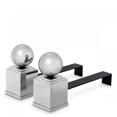 TERASA SI GRADINA - Accesorii semineu, Andiron (Suport lemne) (Suport lemne) Viviers, Set de 2, finisaj nichel , Dims: W. 12.5 | D. 52 | H. 27  (CM)