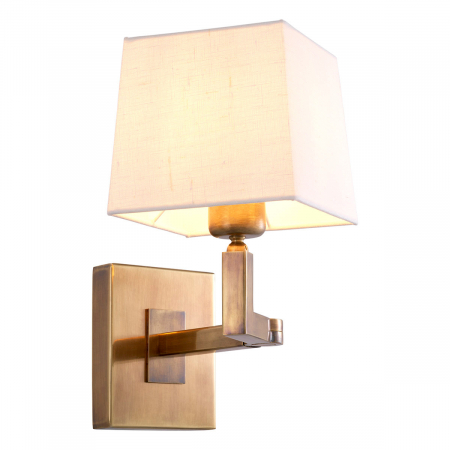 SALE % - Aplică de perete, Cambell, finisaj din alamă cu aspect vintage, abajur inclus