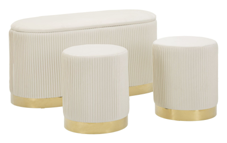 SALE % - Bancheta cu depozitare si puf, crem Shopy, set de 3, 80x37x42-29x35 cm