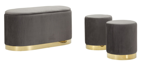 Bancheta cu spatiu depozitare si puf, gri, set de 3, 80x37x42-29x35 cm [3]