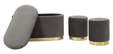 Bancheta cu spatiu depozitare si puf, gri, set de 3, 80x37x42-29x35 cm [7]