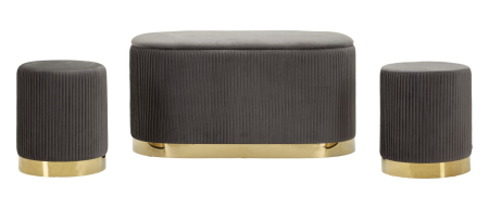 Bancheta cu spatiu depozitare si puf, gri, set de 3, 80x37x42-29x35 cm [1]