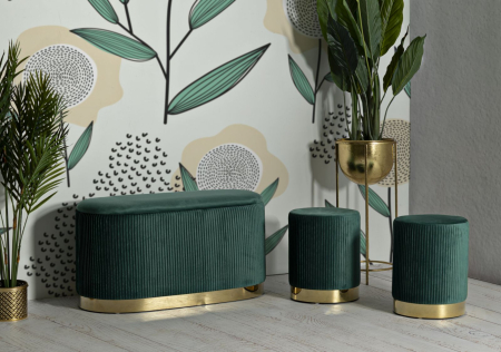 Bancheta cu spatiu depozitare si puf, verde, set de 3, 80x37x42-29x35 cm [8]
